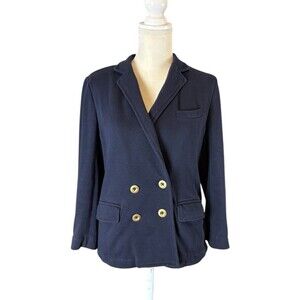 J. Crew Blazer Women's Medium Navy Blue Gold Buttons Stretch Poly Cotton Blend